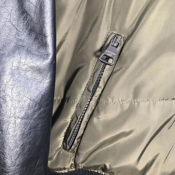 Madden Girl Olive Faux Black Leather Puffer Jacket - Picture 9 of 13